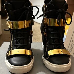 Giuseppe Zanotti Black and Gold Coby Wedge Sneakers